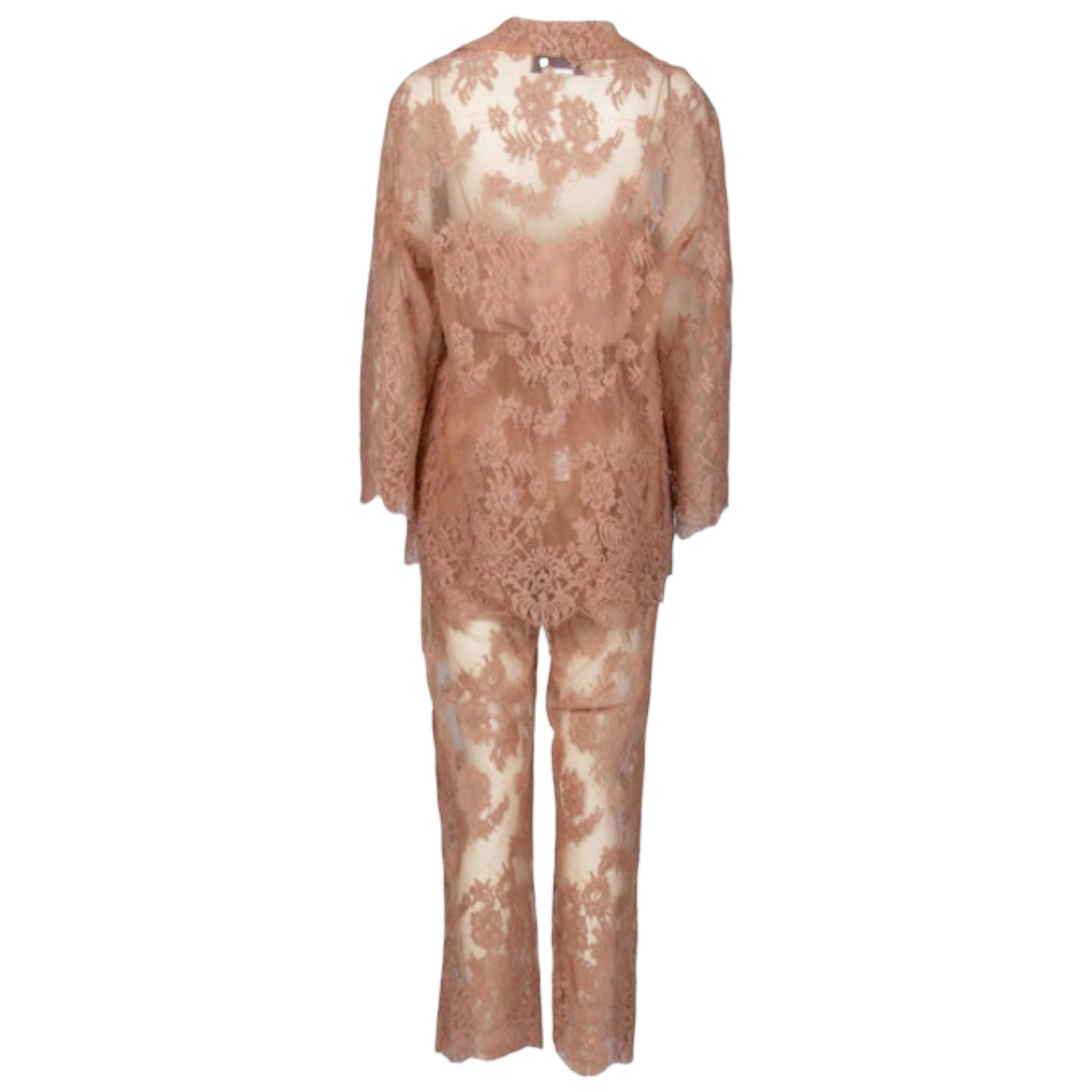 Gucci S/S 2023 Gingembre Floral Lace Pajama Ensemble Set Nude IT 38