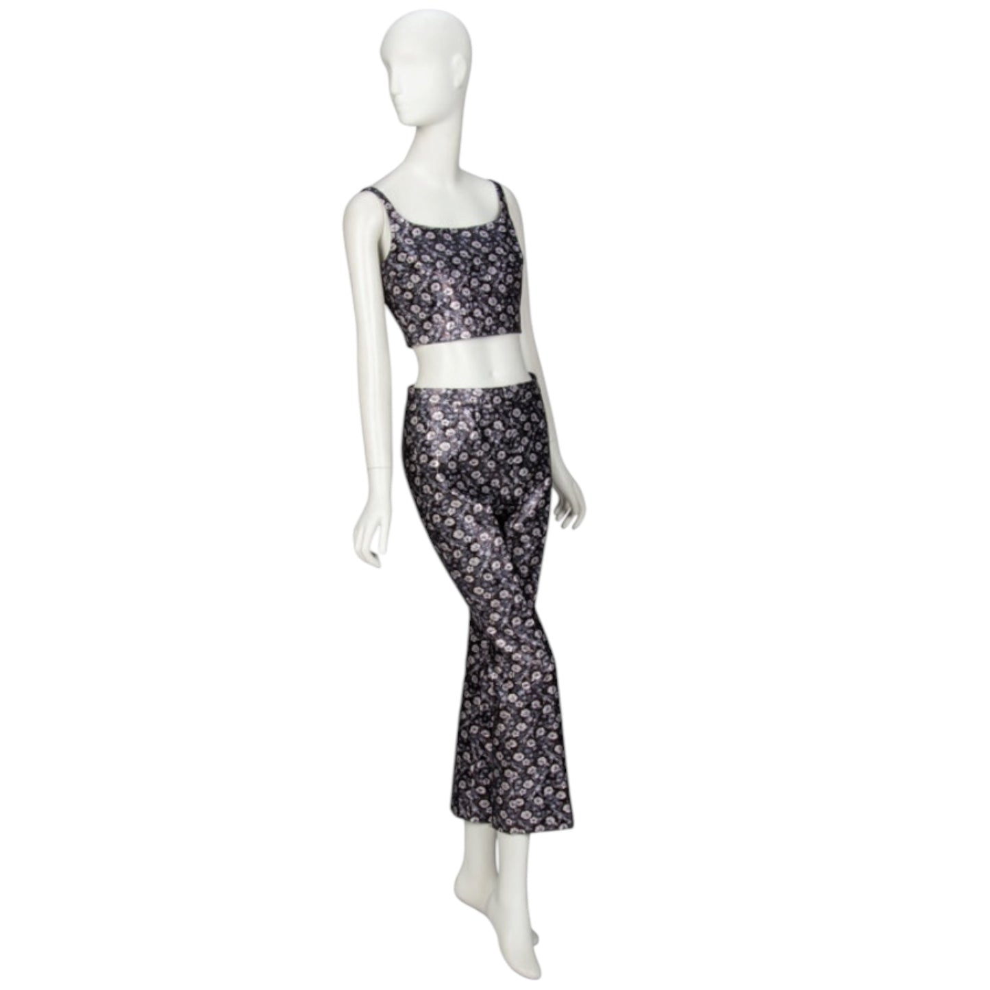 Prada 2017 Silver Metallic Floral Brocade Bustier & Cigarette Pant Ensemble Set IT 40/38