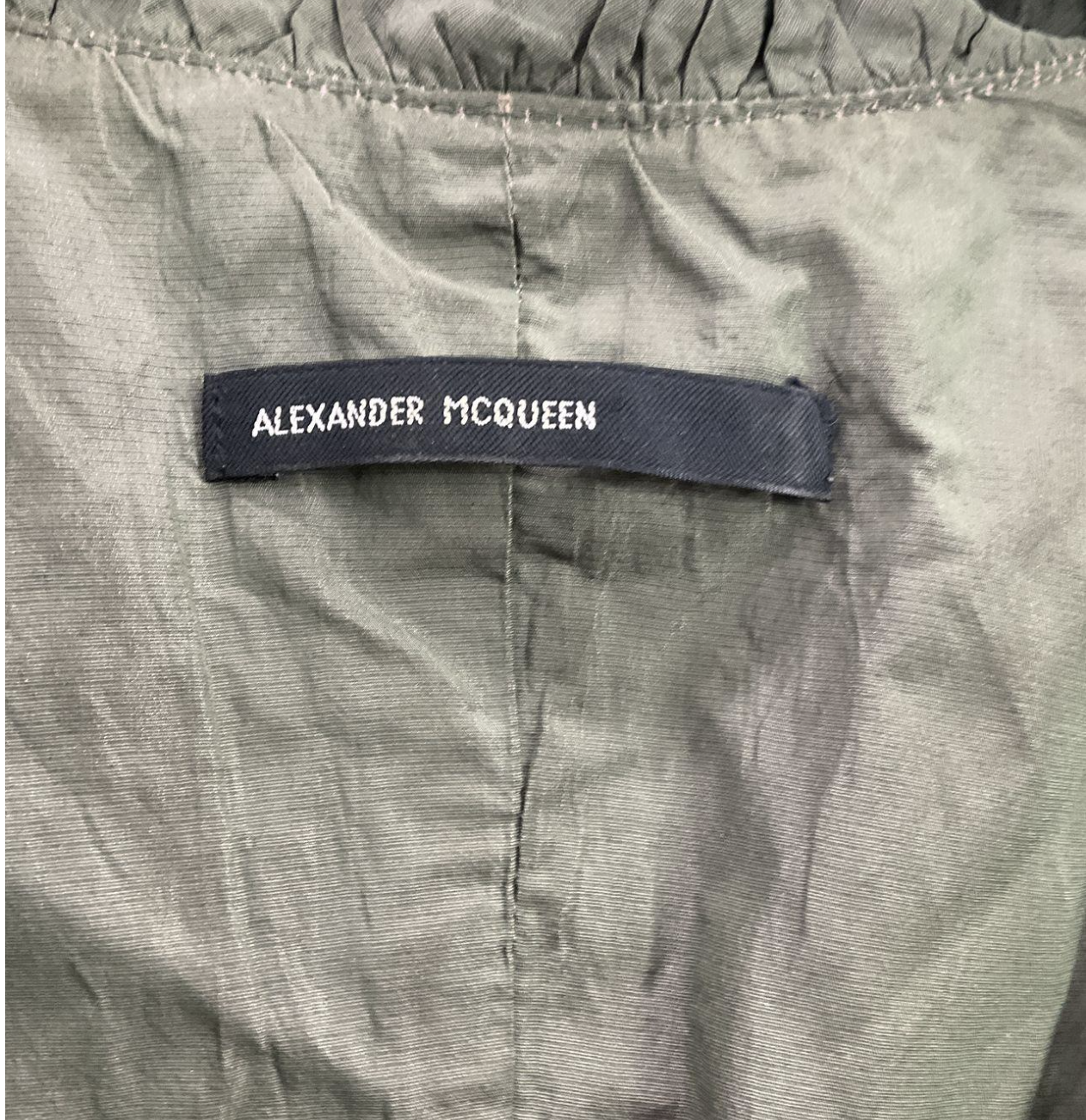 Vintage 1990s Alexander McQueen Olive Green Ruffle Trim Utility Vest Size 44