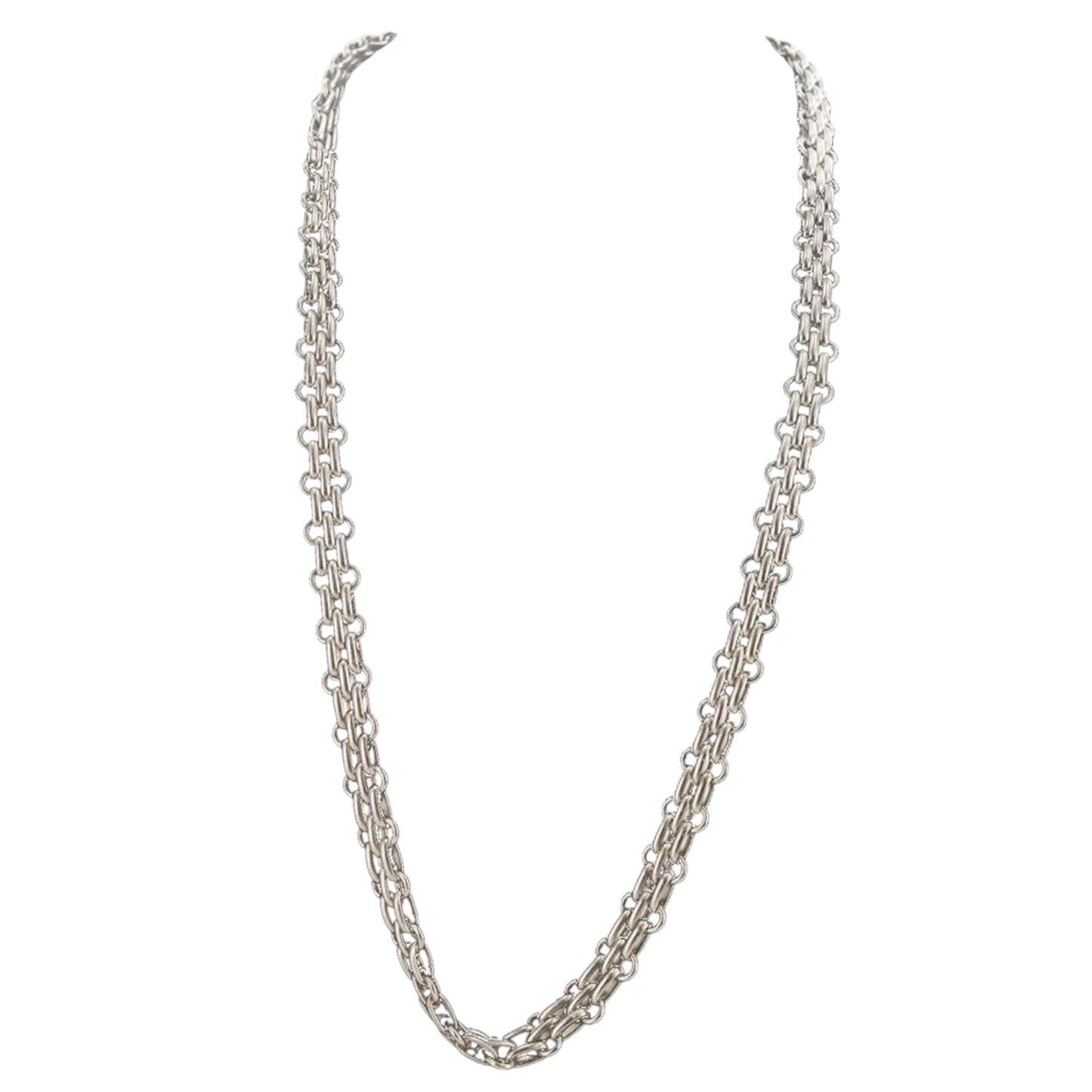 Chanel 1998 Silver-Plated Chain Link Necklace with Logo Clasp | 28”
