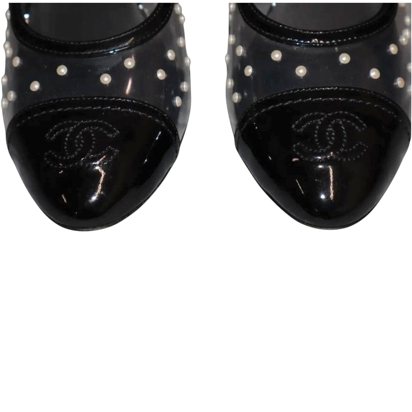 Chanel Transparent PVC & Pearl Embellished Cap Toe Heels, Late 1990s–Early 2000s | Size 39.5