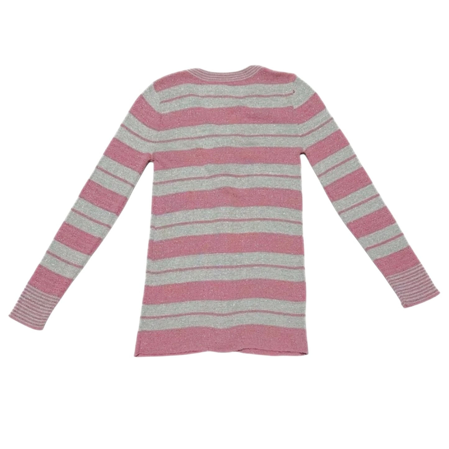 Vintage 1970s Pink & Silver Metallic Lurex Striped V-Neck Cardigan Sweater XS