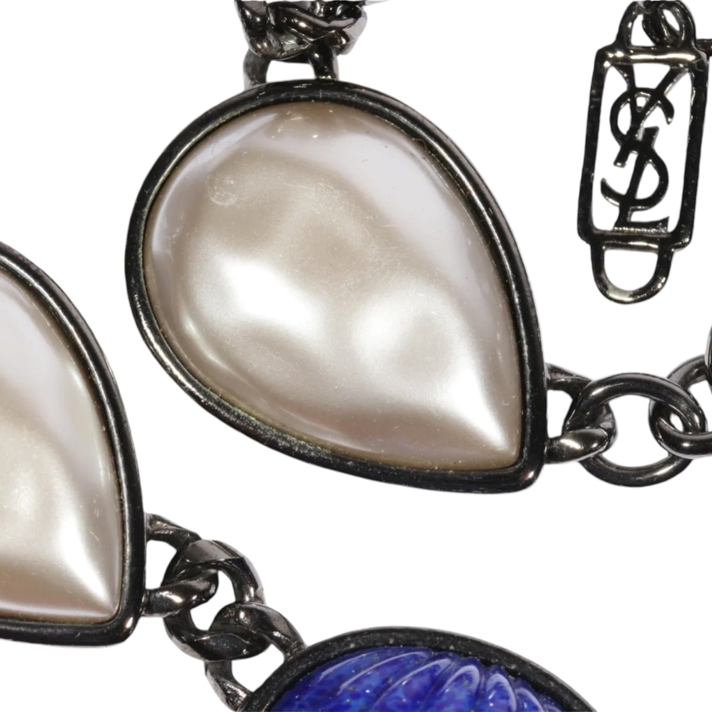 Vintage Yves Saint Laurent by Robert Goossens Art Glass & Faux Pearl Statement Necklace, Late 1980s-Early 1990s