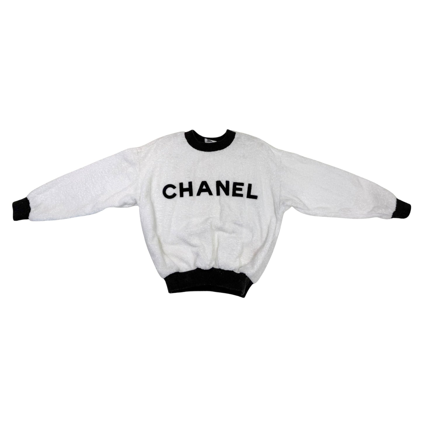 Vintage Chanel Boutique 1992 Terry Cloth Logo Sweatshirt & Mini Skirt Set Made in France