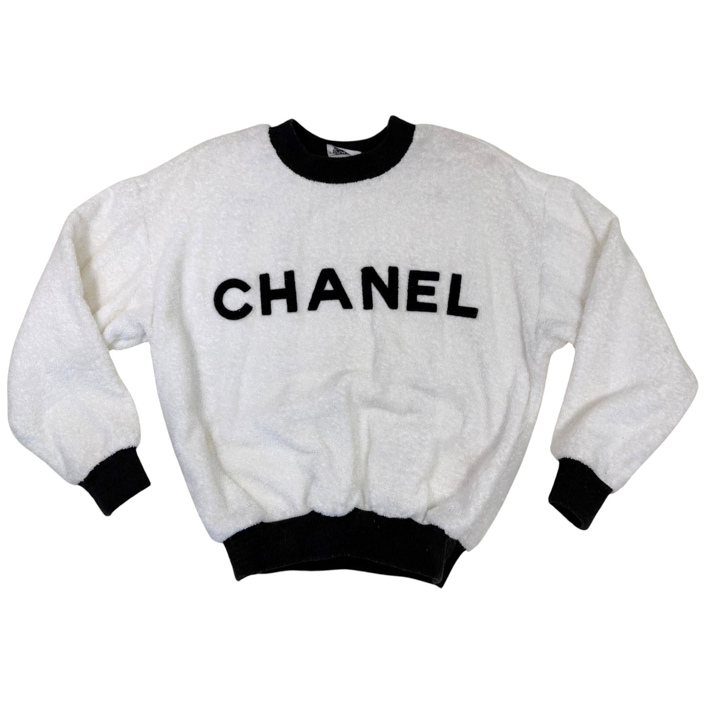 Vintage Chanel Boutique 1992 Terry Cloth Logo Sweatshirt & Mini Skirt Set Made in France