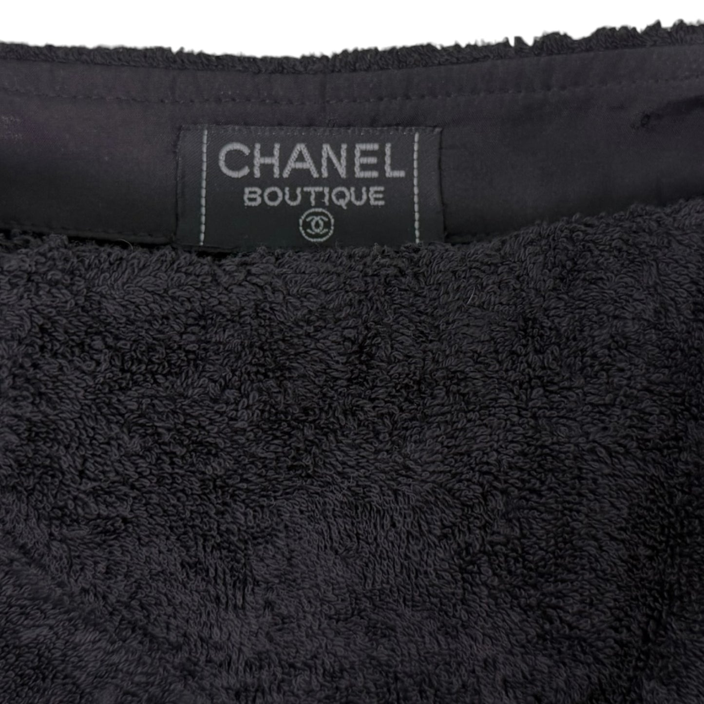 Vintage Chanel Boutique 1992 Terry Cloth Logo Sweatshirt & Mini Skirt Set Made in France