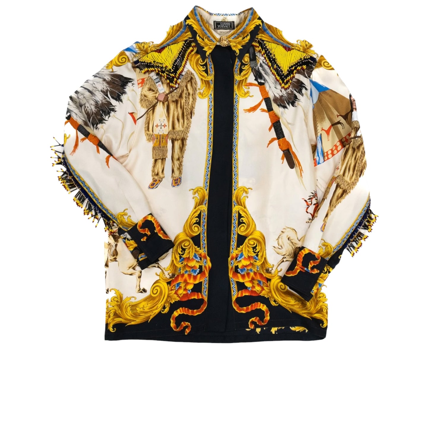 Gianni Versace "Buffalo Bill" Beaded Fringe Silk Blouse, 1990s