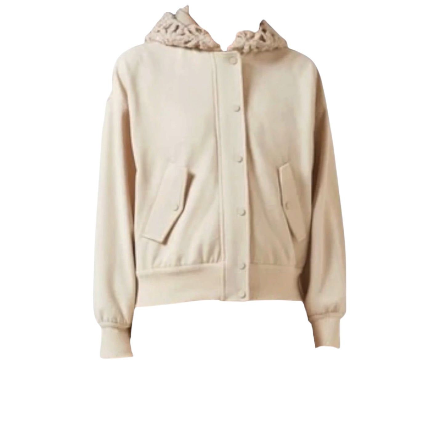 Brunello Cucinelli Beige Cotton Jacket with Detachable Crochet Virgin Wool Hood – Made in Italy