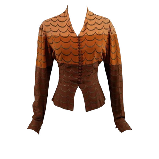 1930s Jeanne Lanvin Ombre Scalloped Embroidered Crepe Blouse