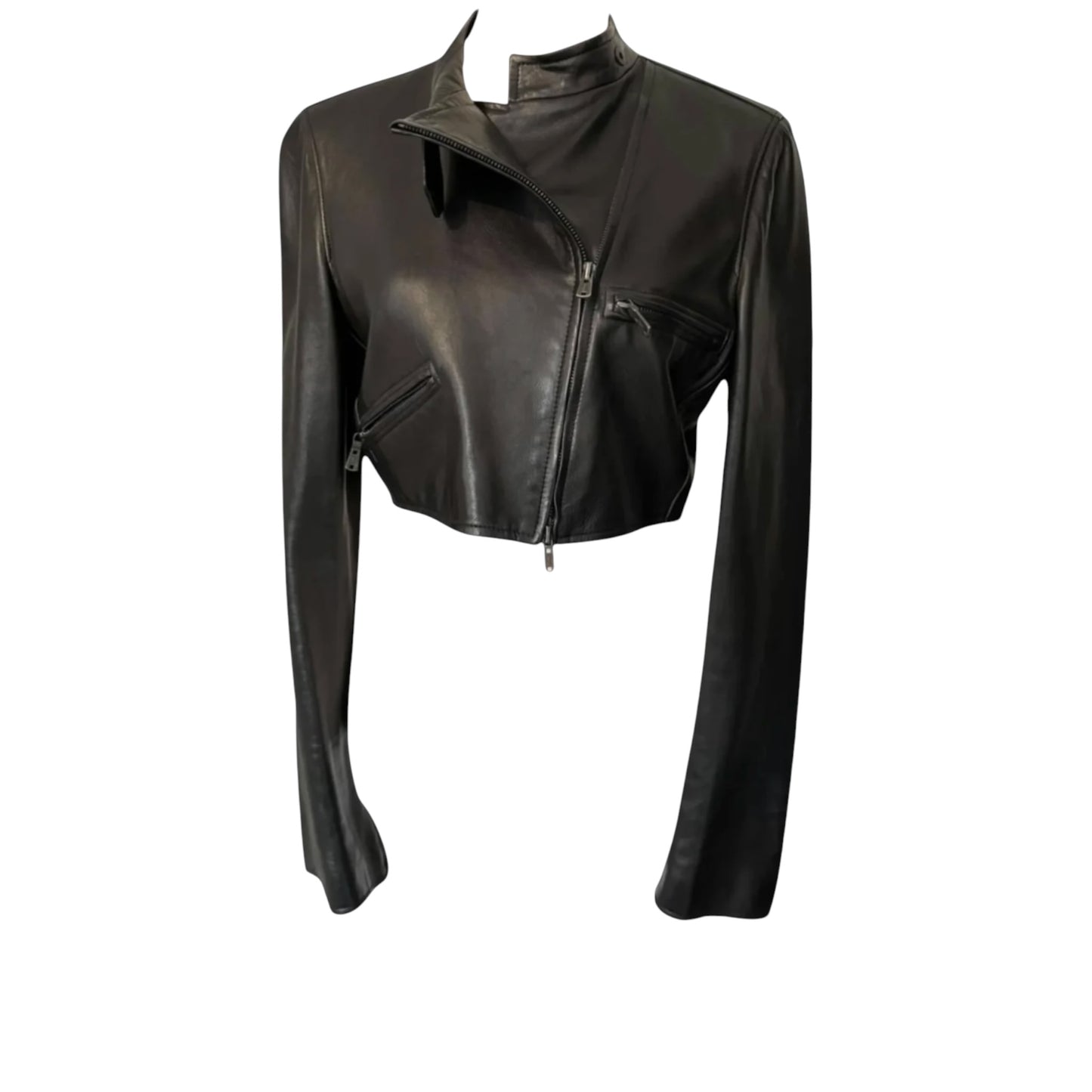 2003 Yves Saint Laurent Rive Gauche by Tom Ford Black Leather Cropped Moto Jacket
