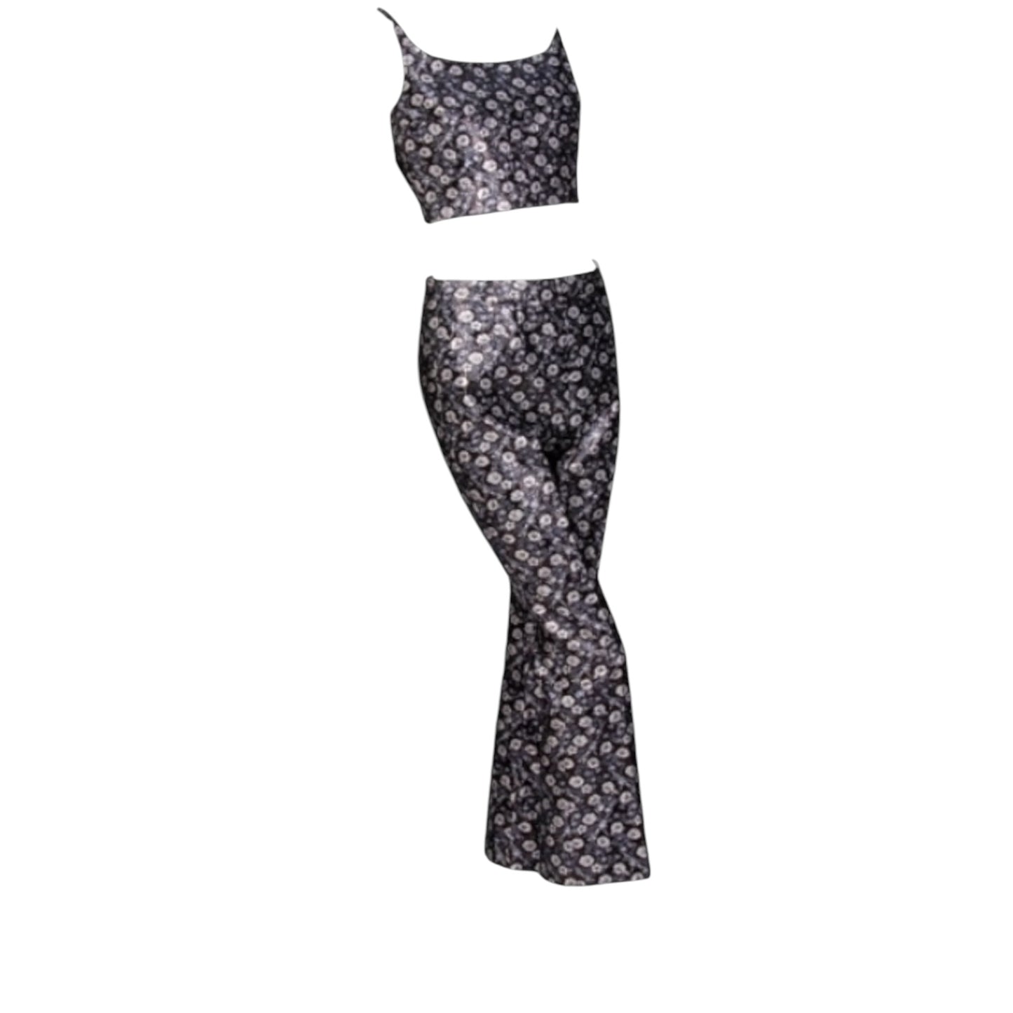 Prada 2017 Silver Metallic Floral Brocade Bustier & Cigarette Pant Ensemble Set IT 40/38