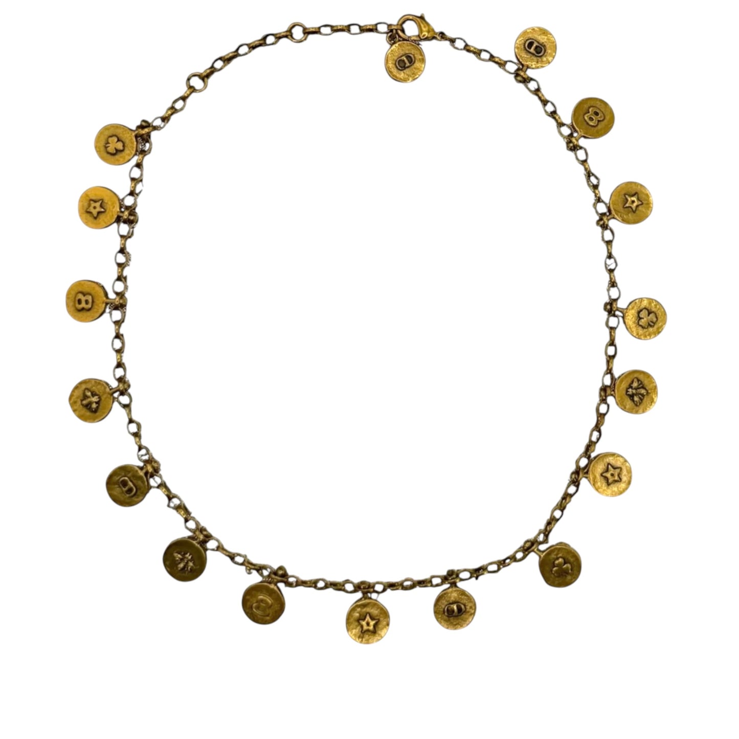 Vintage Christian Dior Gold Tone Charm Medallion Necklace with CD Logo & Talisman Coins (Early 2000s)