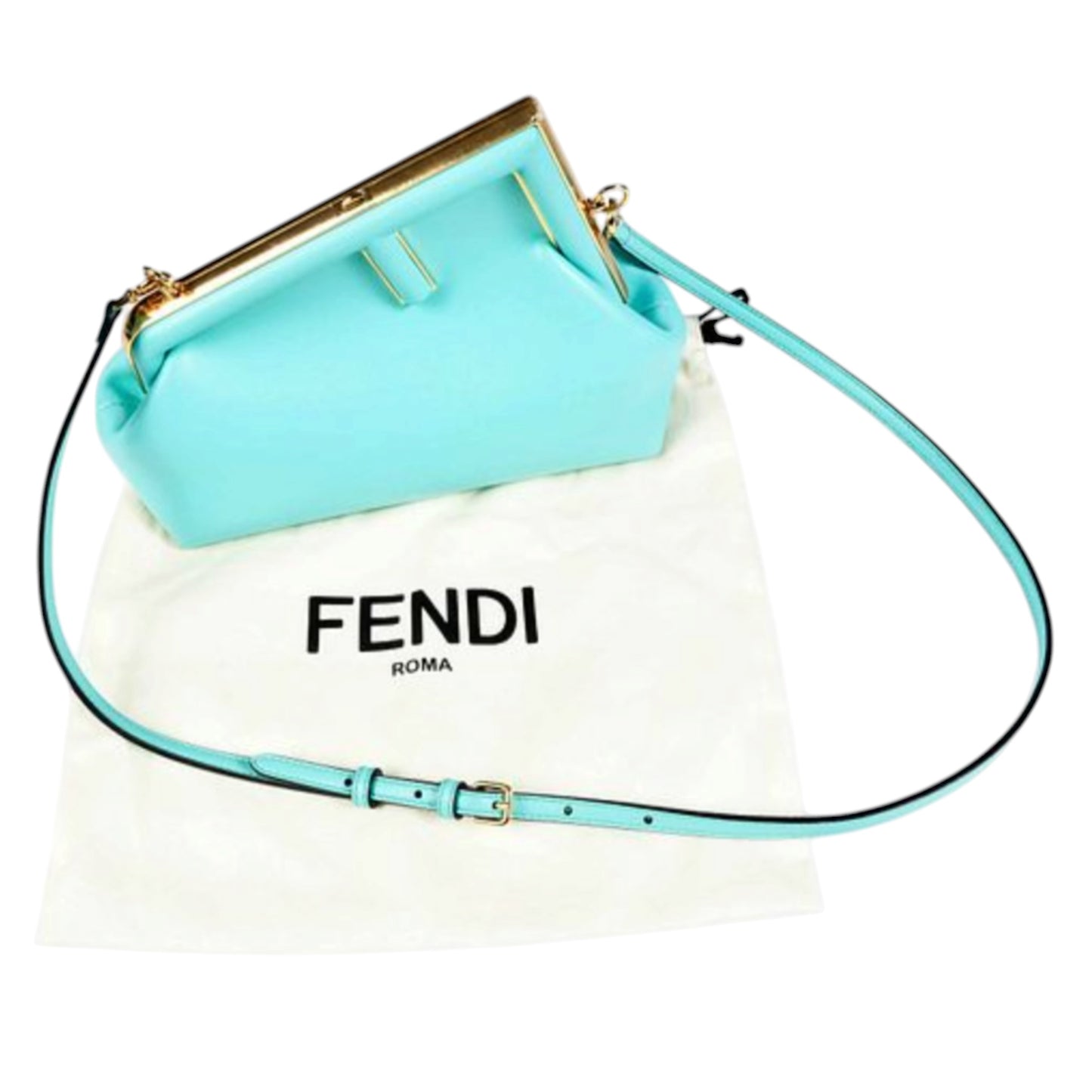 Fendi "First" Small Tiffany Blue Shiny Nappa Leather Shoulder Bag, 2000s