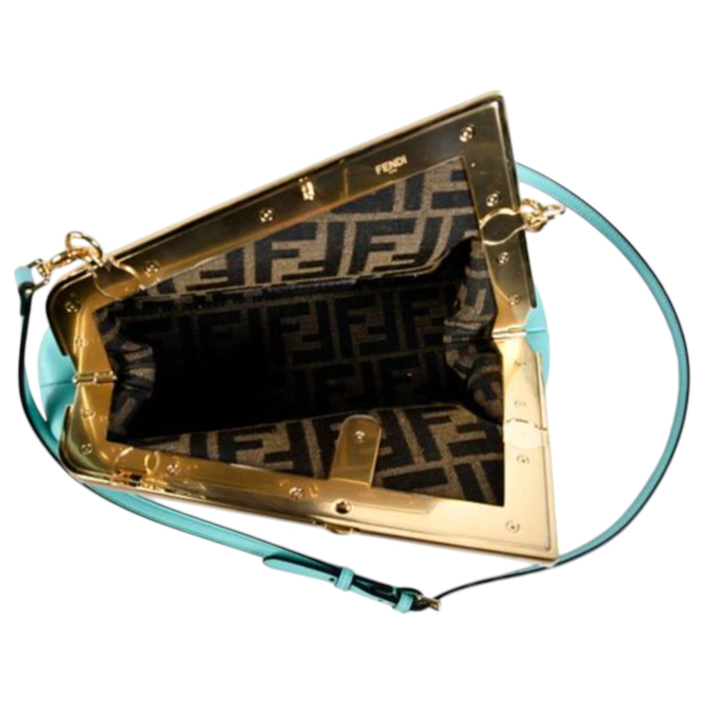 Fendi "First" Small Tiffany Blue Shiny Nappa Leather Shoulder Bag, 2000s