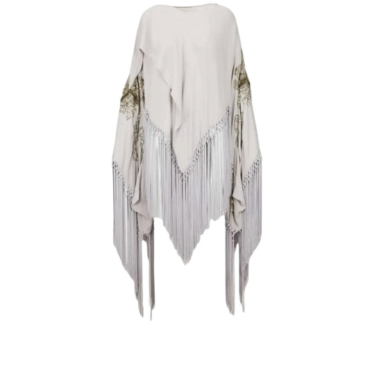 Roberto Cavalli Lavender Silk Fringe Beaded Draped Tunic Top IT 40 | Late 2000s