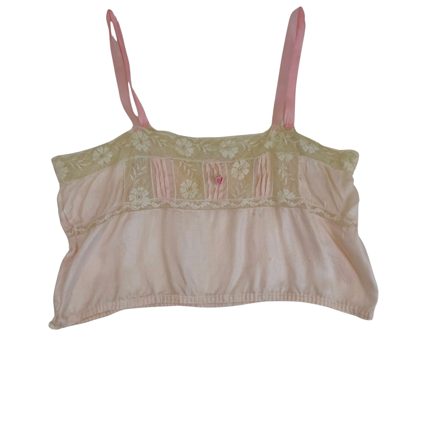 Antique Edwardian Pink Silk and Lace Camisole Top – 1910s Lingerie