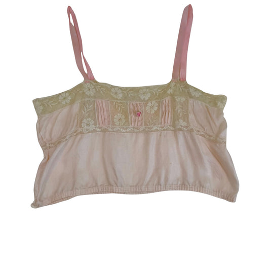 Antique Edwardian Pink Silk and Lace Camisole Top – 1910s Lingerie