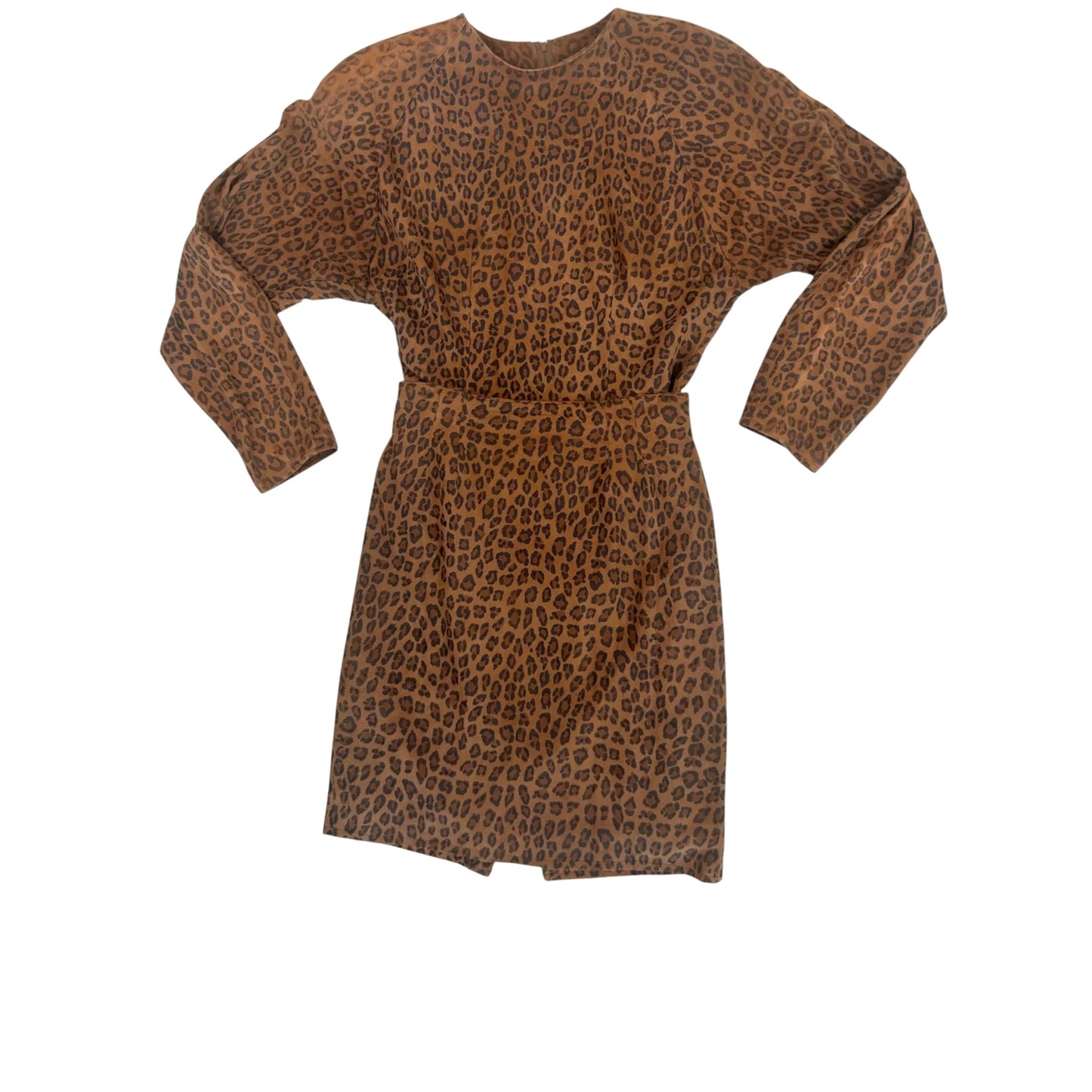 Vintage 80s Vakko Leopard Print Suede Two-Piece Skirt and Top Set