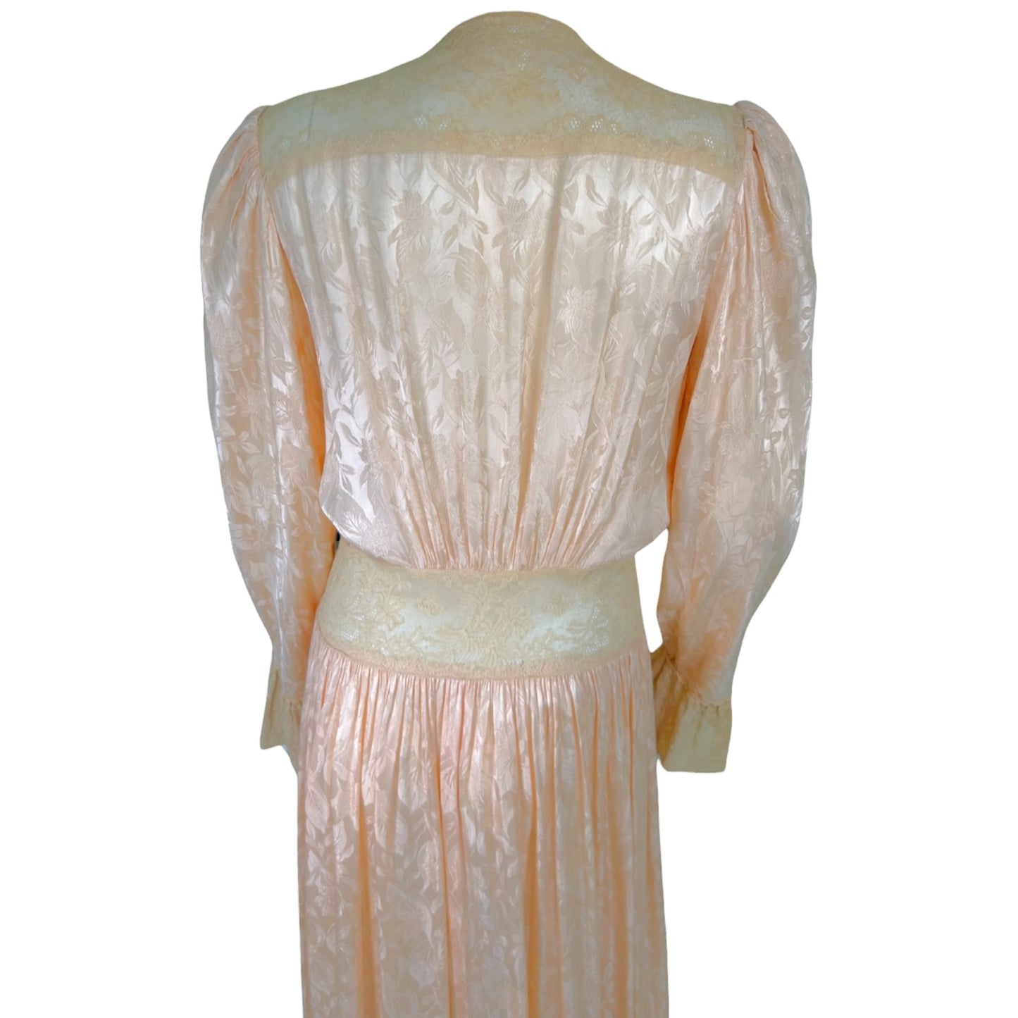 Vintage 1930s Blush Pink Satin Peignoir Robe with Ivory Lace Trim