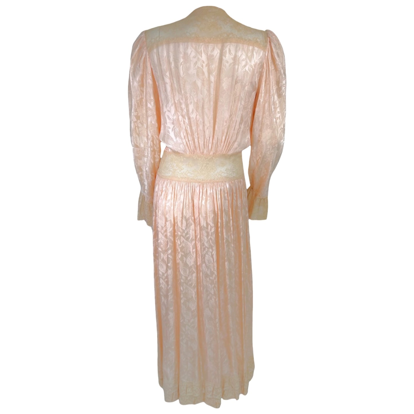 Vintage 1930s Blush Pink Satin Peignoir Robe with Ivory Lace Trim
