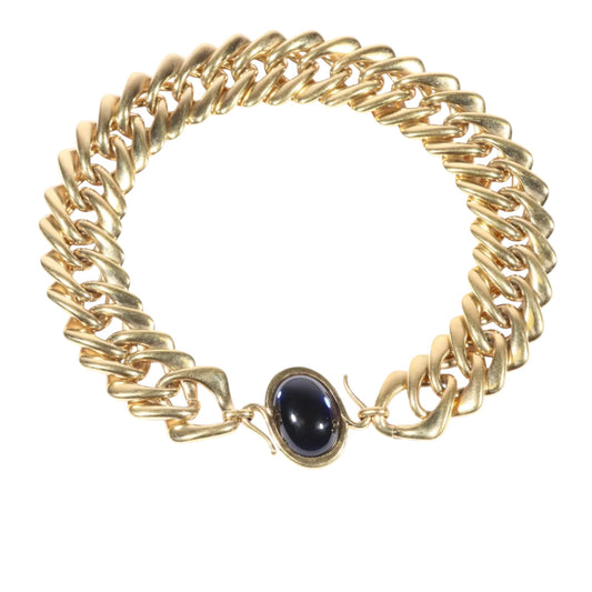 Vintage Yves Saint Laurent Robert Goossens Limited Dark Blue Jelly Cabochon Chain Link Collar Necklace No. 079/500, 1980s