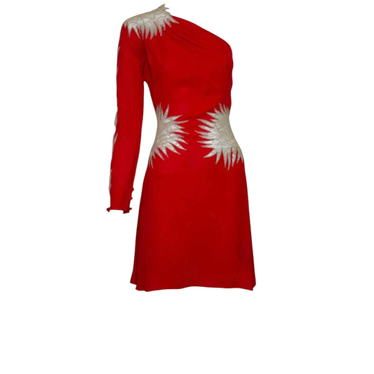 Gianni Versace Vintage Red Silk and Lace One Shoulder Mini Dress Size 4 / 38
