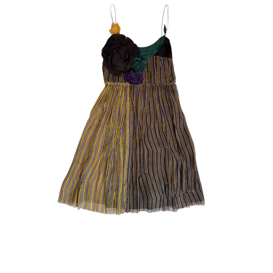 MIU MIU Vintage Silk Striped Floral Applique Midi Dress
