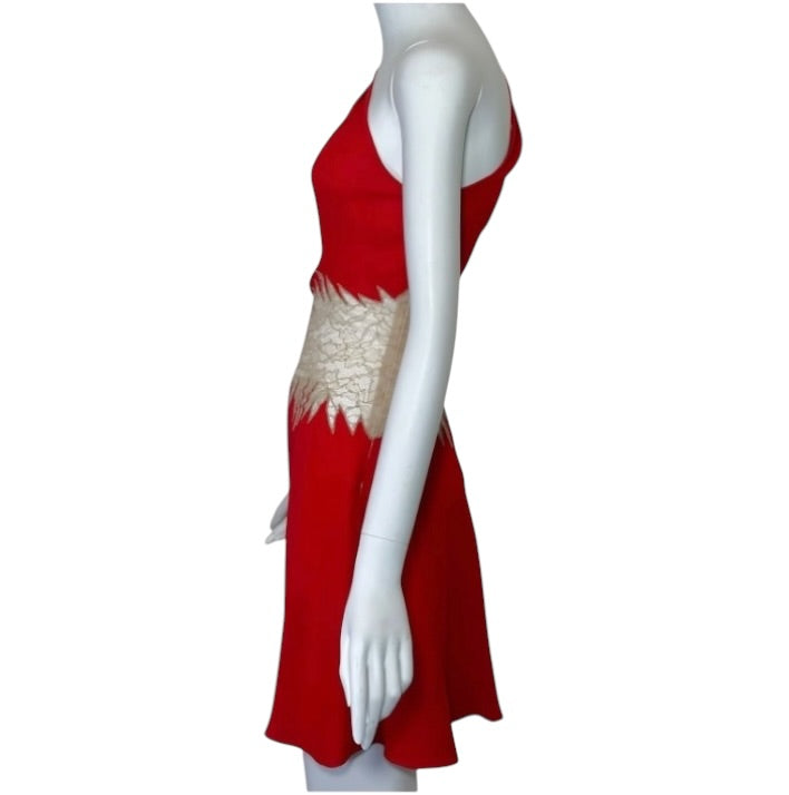 Gianni Versace Vintage Red Silk and Lace One Shoulder Mini Dress Size 4 / 38