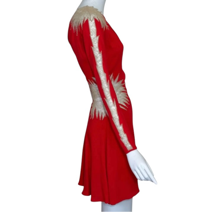 Gianni Versace Vintage Red Silk and Lace One Shoulder Mini Dress Size 4 / 38