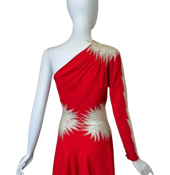 Gianni Versace Vintage Red Silk and Lace One Shoulder Mini Dress Size 4 / 38
