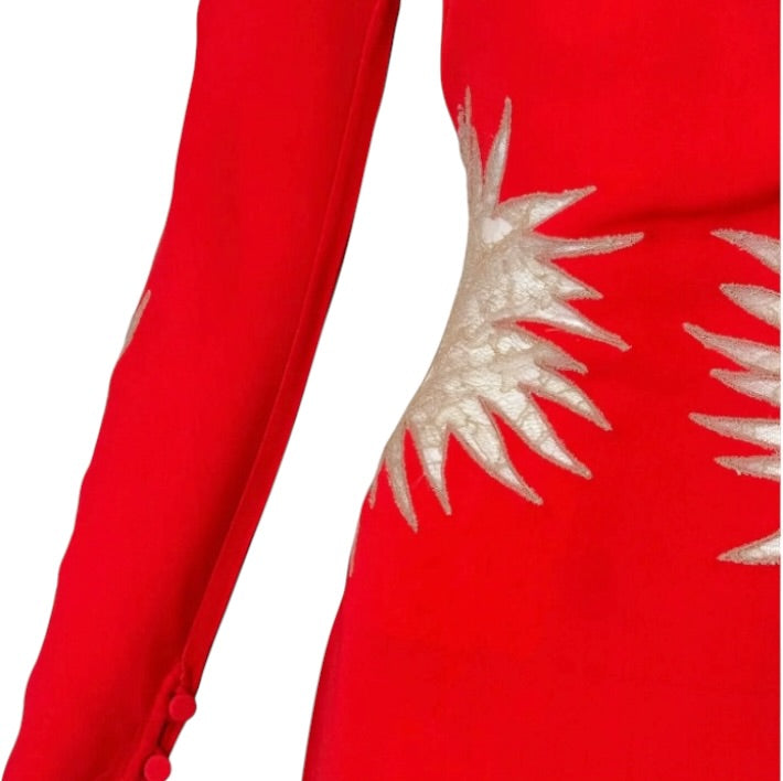 Gianni Versace Vintage Red Silk and Lace One Shoulder Mini Dress Size 4 / 38
