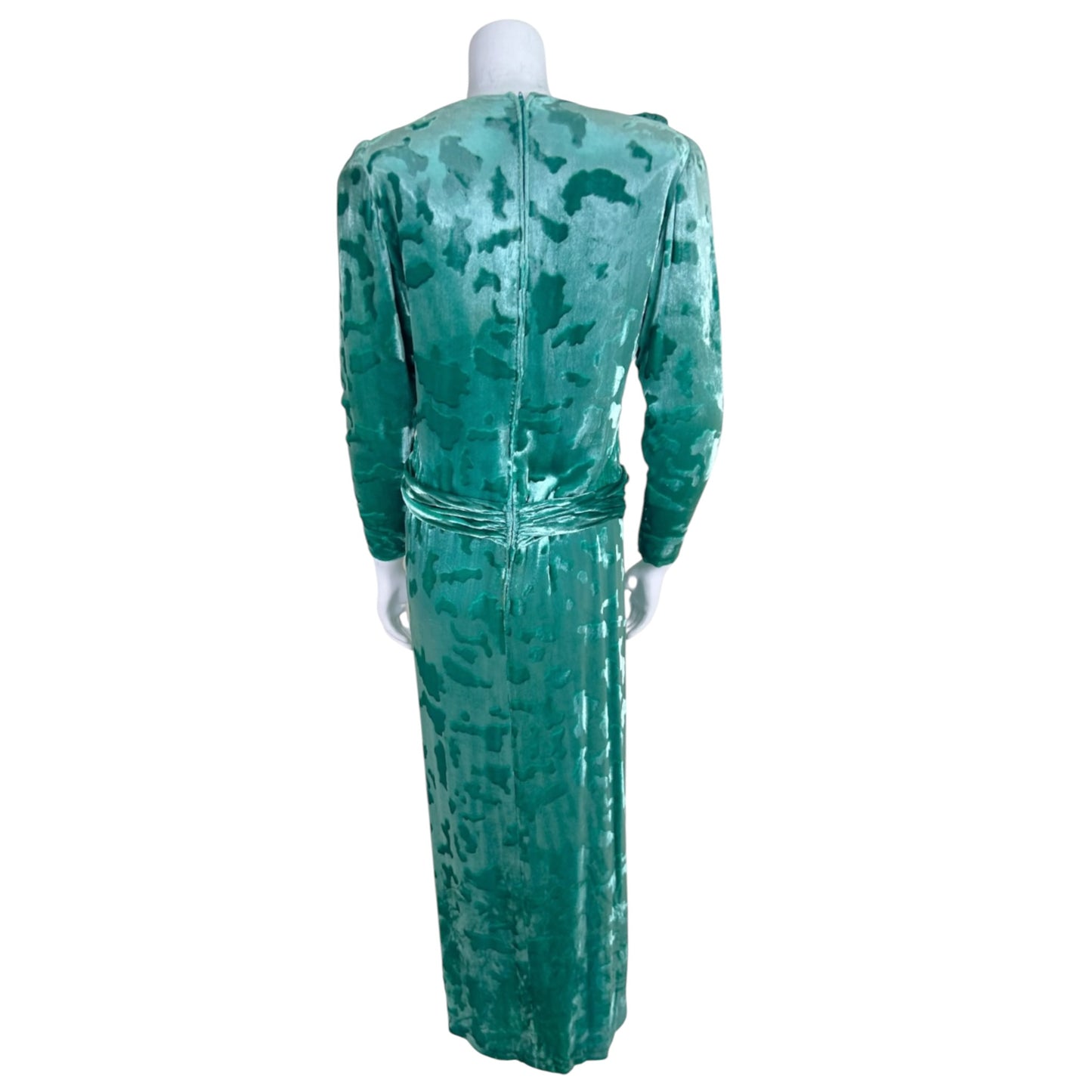 Vintage 1980s James Galanos for Neiman Marcus Mint Green Devore Silk Velvet Evening Gown