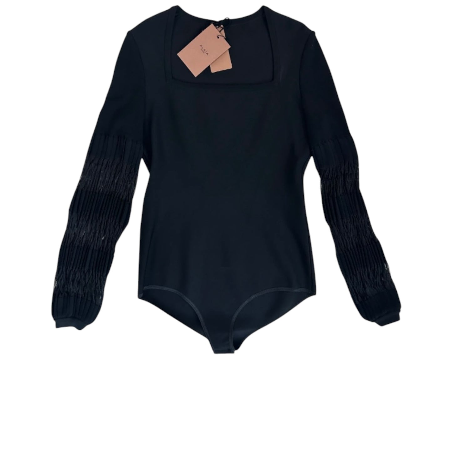 Alaïa Black Knit Square Neck Long Sleeve Bodysuit Size 40