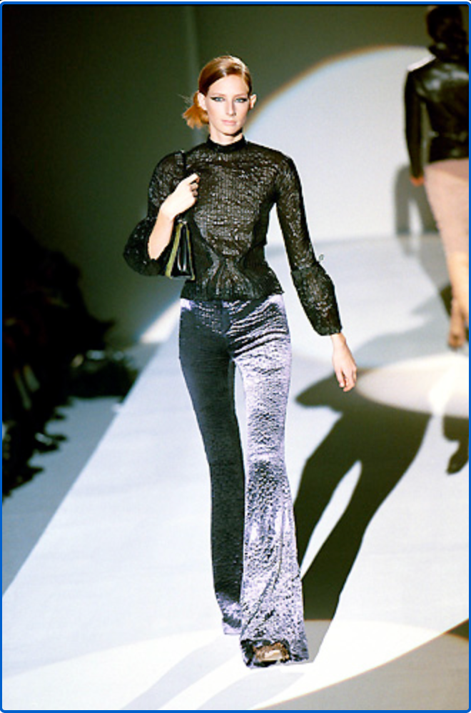 Gucci by Tom Ford F/W 1999 Runway Lavender Crushed Velvet Flare Pants IT 44