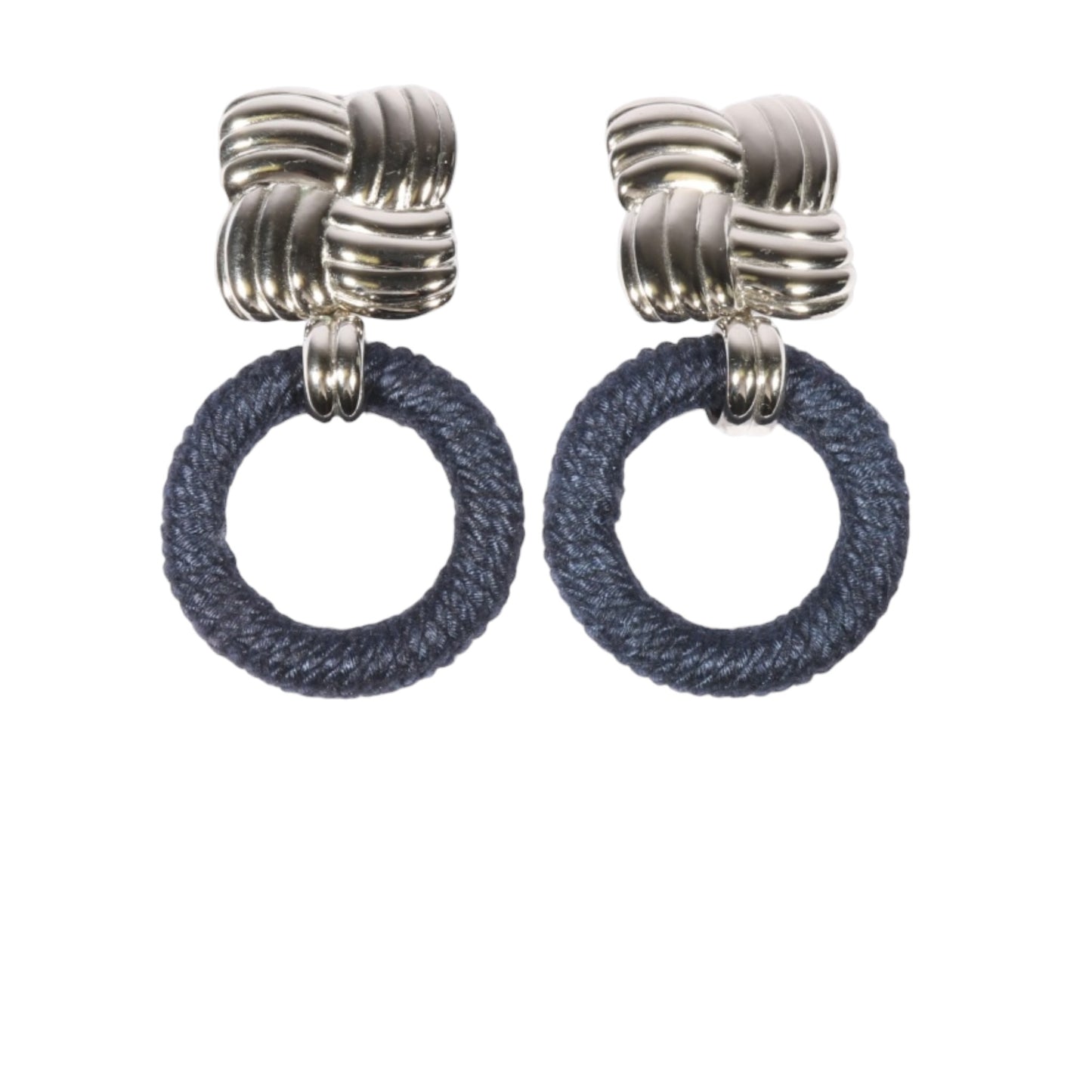 Vintage Yves Saint Laurent YSL Nautical Rope & Silver-Tone Knot Clip-On Earrings