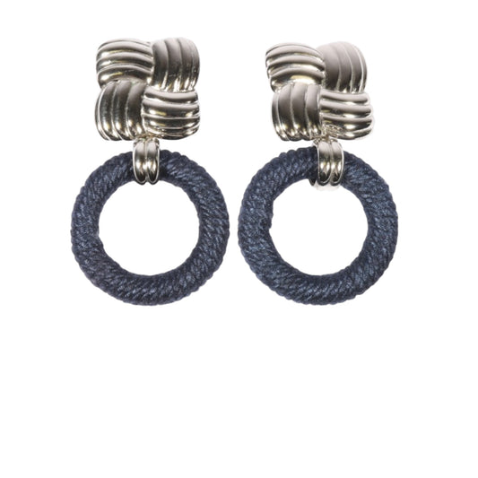 Vintage Yves Saint Laurent YSL Nautical Rope & Silver-Tone Knot Clip-On Earrings