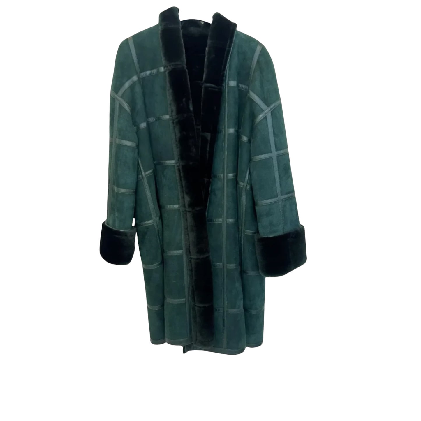 1970s Christian Dior Forest Green Shearling Patchwork Coat | Boutique Label Oversized Fur Trim Jacket