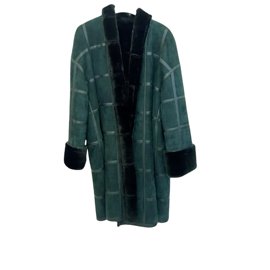 1970s Christian Dior Forest Green Shearling Patchwork Coat | Boutique Label Oversized Fur Trim Jacket