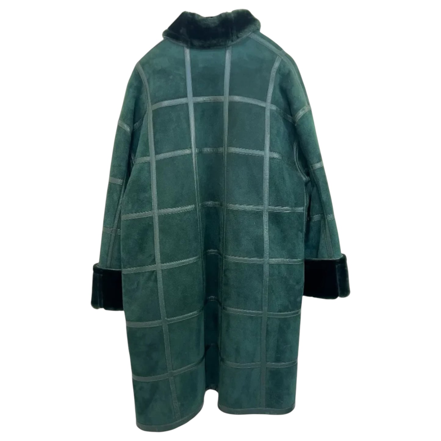 1970s Christian Dior Forest Green Shearling Patchwork Coat | Boutique Label Oversized Fur Trim Jacket