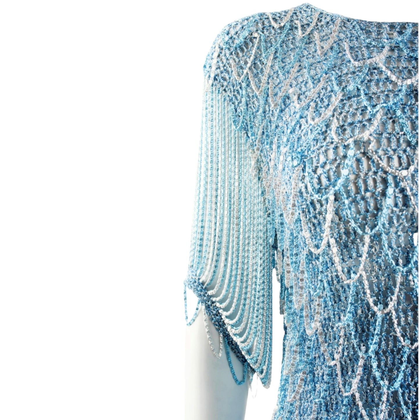 Rare 1970s Loris Azzaro Couture Blue & Silver Lurex Chain Knit Top