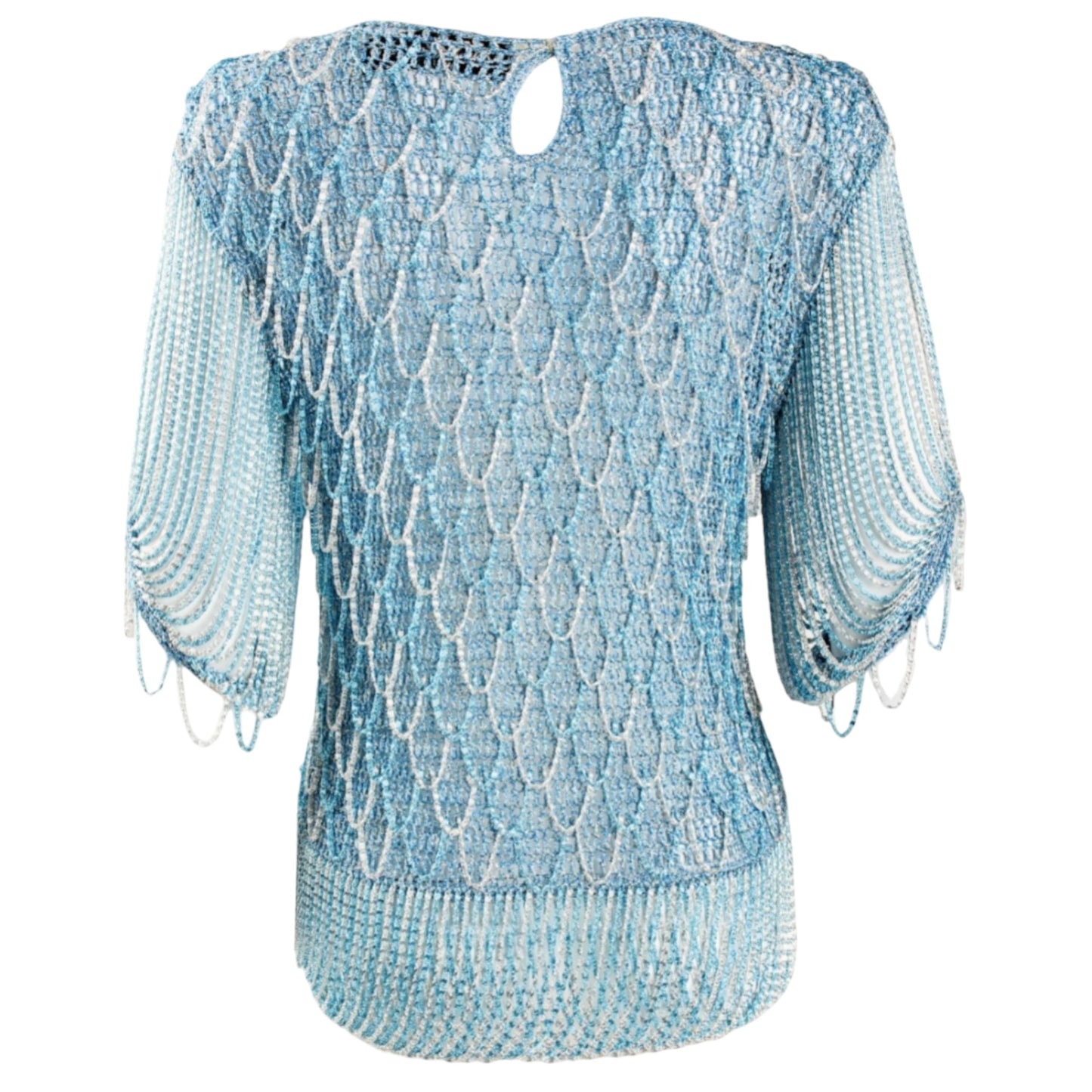 Rare 1970s Loris Azzaro Couture Blue & Silver Lurex Chain Knit Top