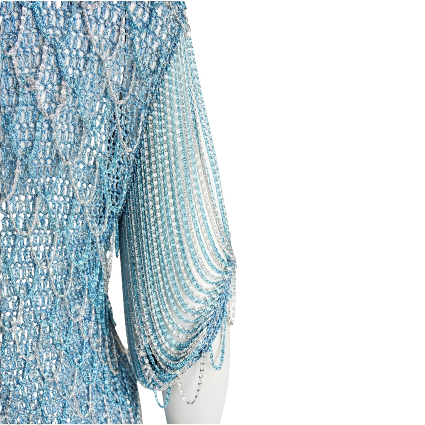 Rare 1970s Loris Azzaro Couture Blue & Silver Lurex Chain Knit Top