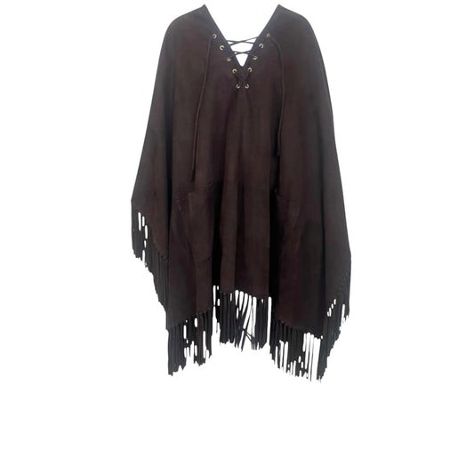 Iris Apfel Provenance Gucci Tom Ford Era Suede Fringe Poncho Cape — Late 1990s / Early 2000s