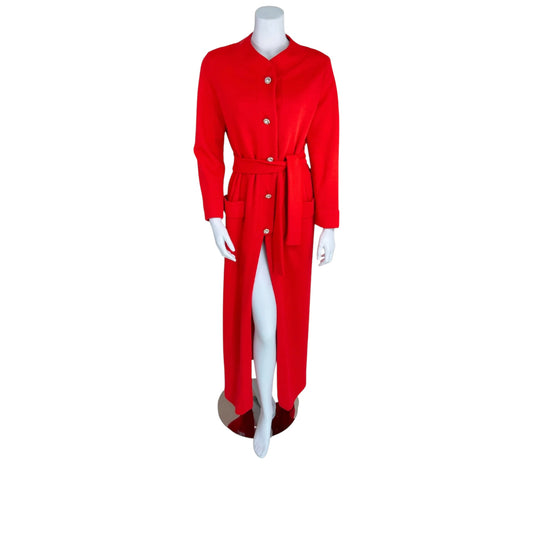 Vintage 1980s Geoffrey Beene Boutique Red Knit Maxi Jacket