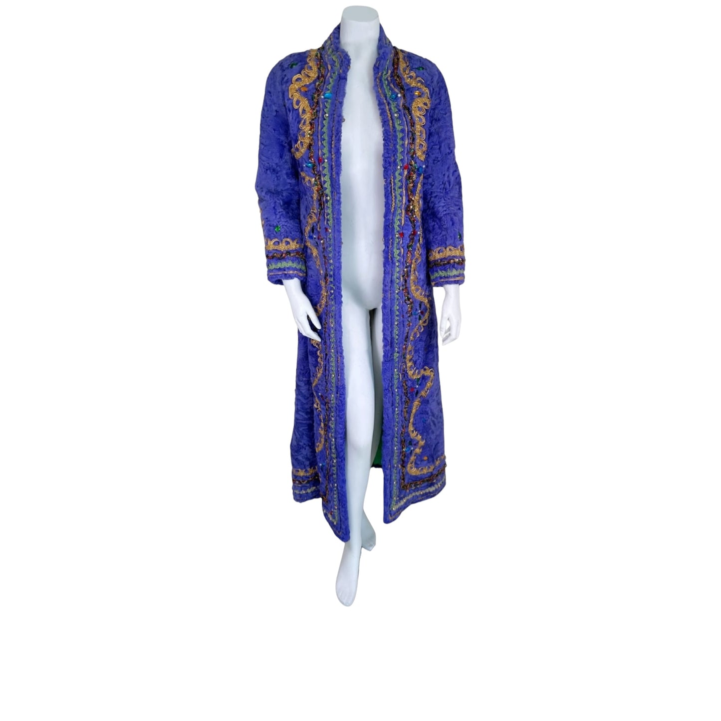 Georges Kaplan 1960S Purple Astrakhan Embellished Maxi Coat