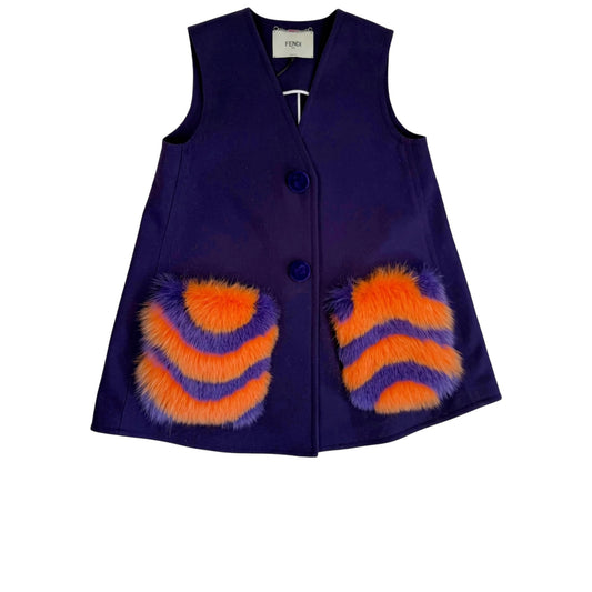 Fendi Fall/Winter 2016 Purple Wool Vest with Dyed Shadow Fox Fur Pockets – NWT