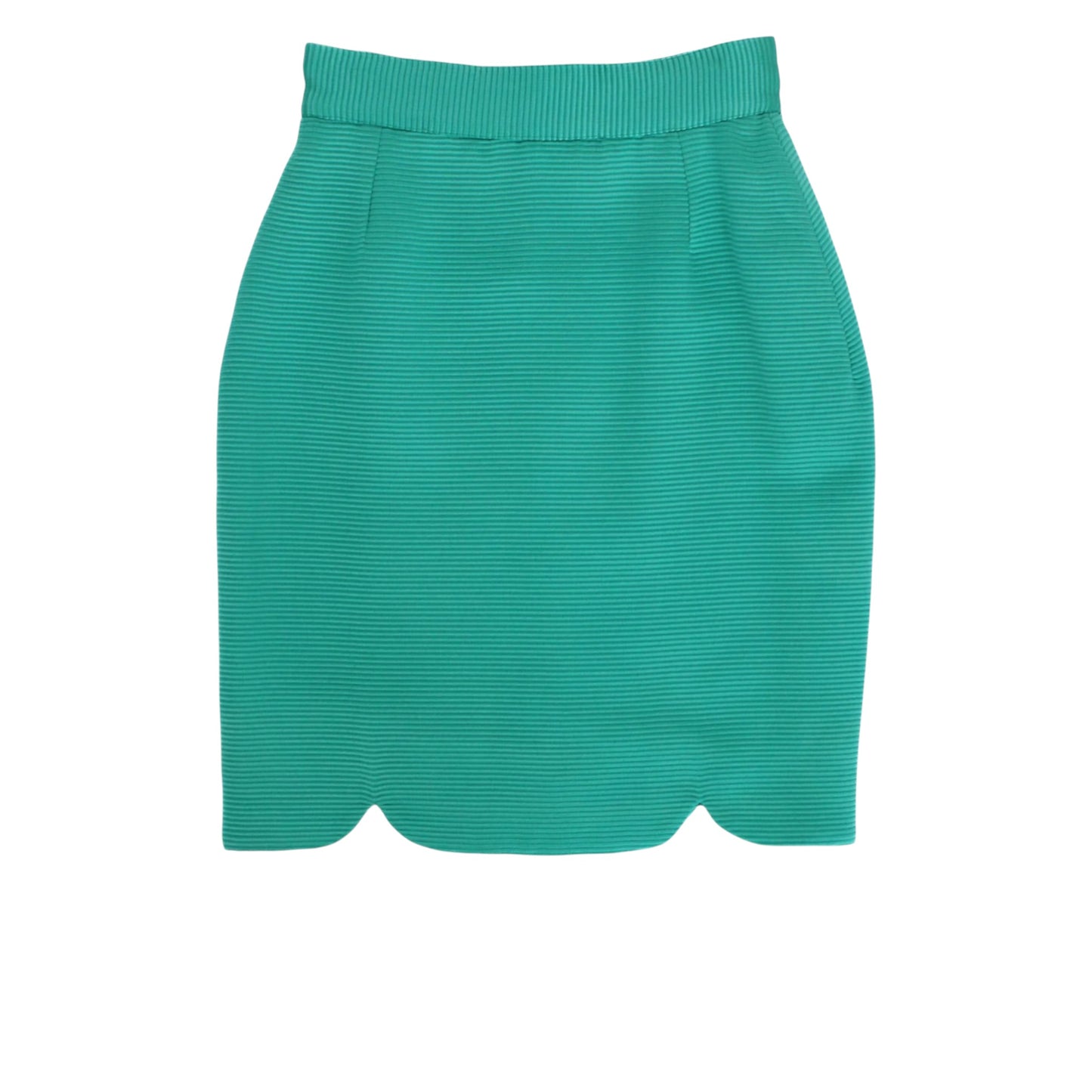 Gianni Versace Vintage 1990s Teal Ribbed Wool Silk Scalloped Hem Mini Skirt Size 38