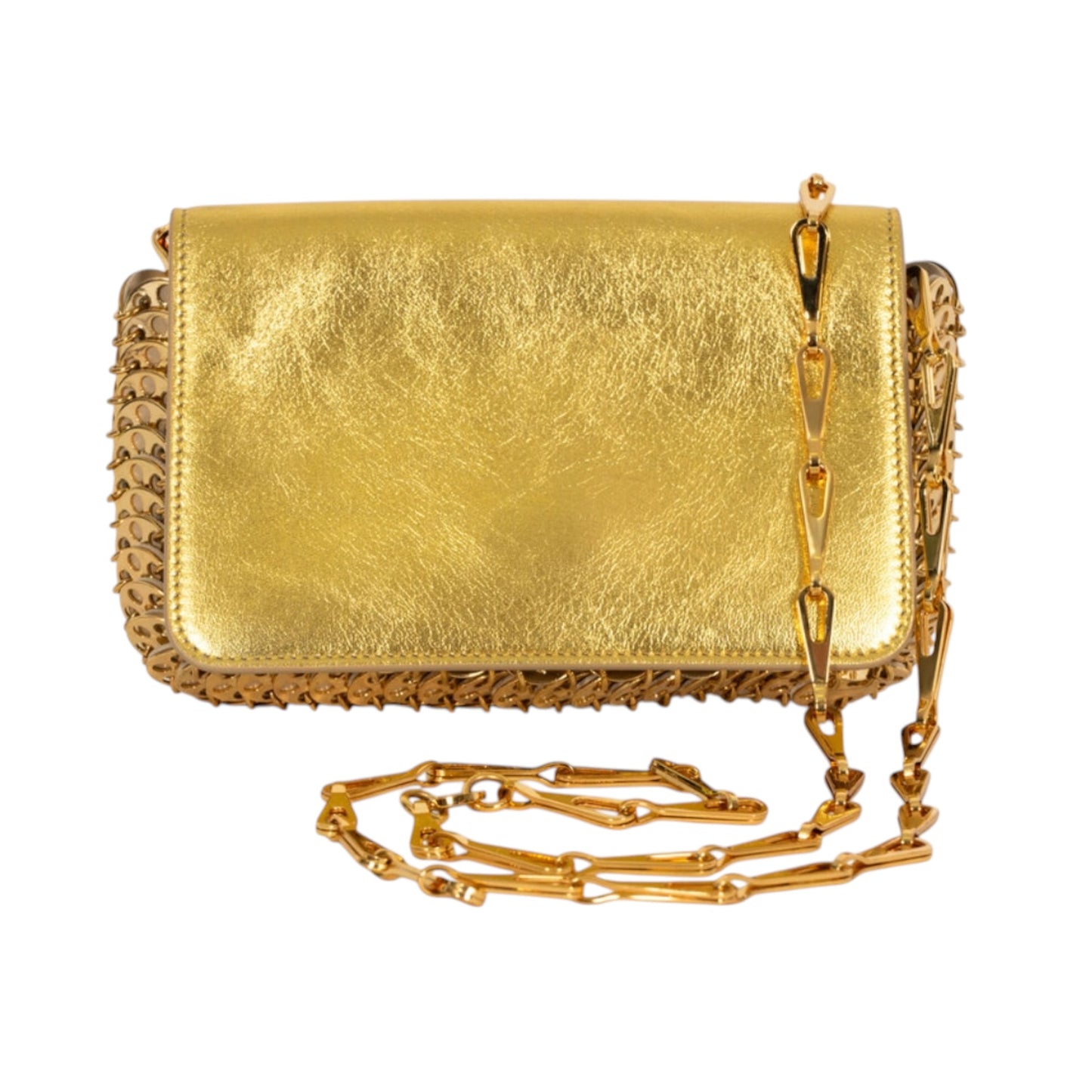 Paco Rabanne Nano 1969 Gold Leather & Chainmail Crossbody Clutch Bag Made in France