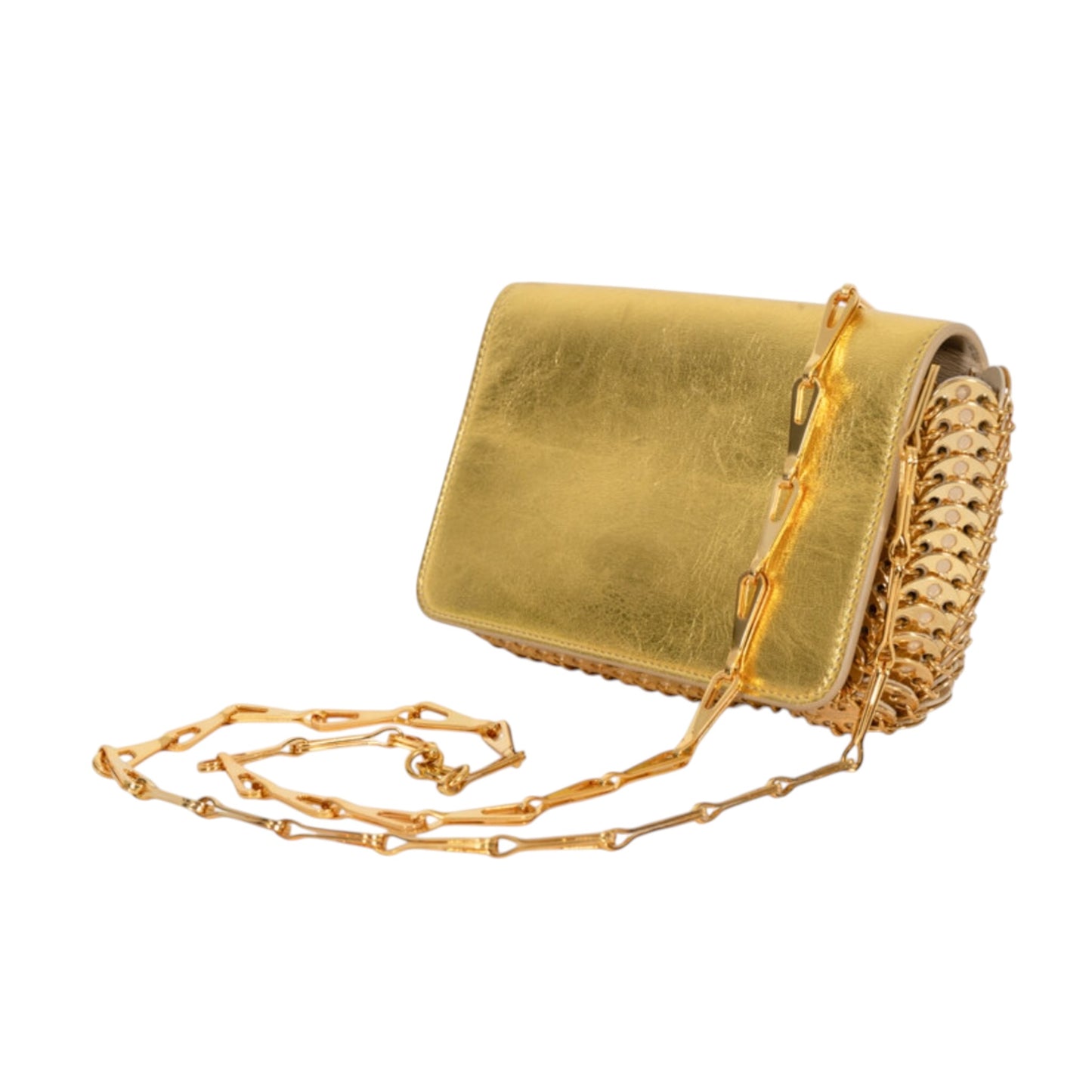Paco Rabanne Nano 1969 Gold Leather & Chainmail Crossbody Clutch Bag Made in France