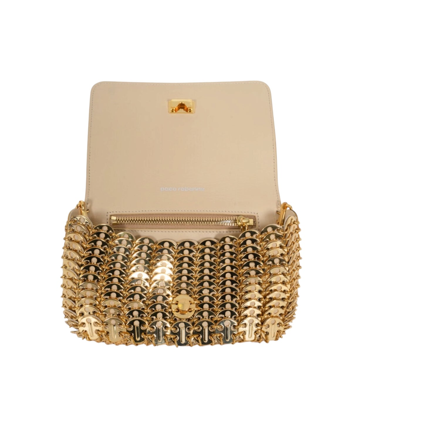 Paco Rabanne Nano 1969 Gold Leather & Chainmail Crossbody Clutch Bag Made in France